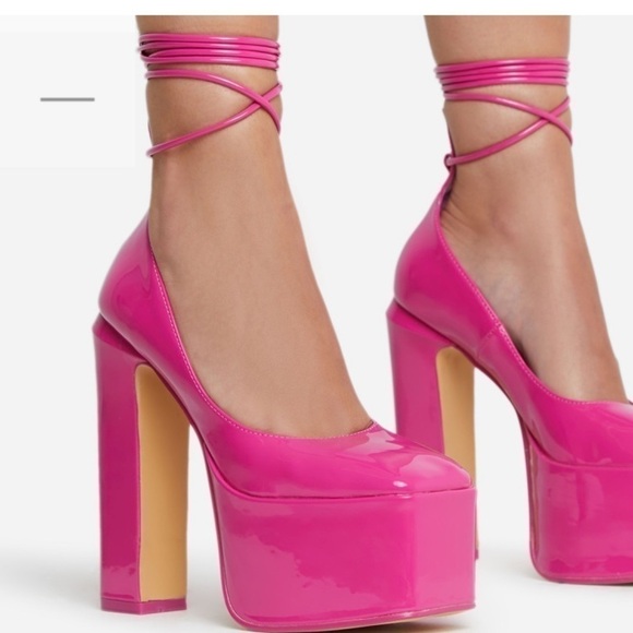 COPY - 01-PATENT fuchsia junky block heels, lace up ankles . New in the 📦 - Picture 4 of 5